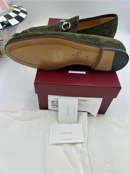 Men\'s Gucci horse bit GG embossed suede loafers size 8 fits nine US made Italy main image 10